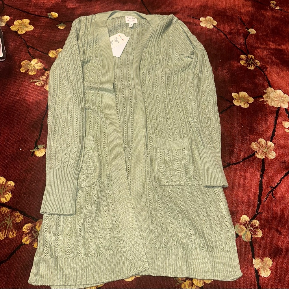 Hippie Rose Green Open-Front Cardigan